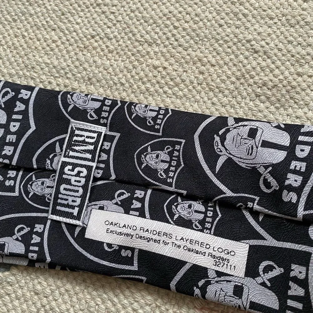 Vintage Oakland Raiders Tie Layered Logo Ralph Marlin NFL Silk Made in USA 90s